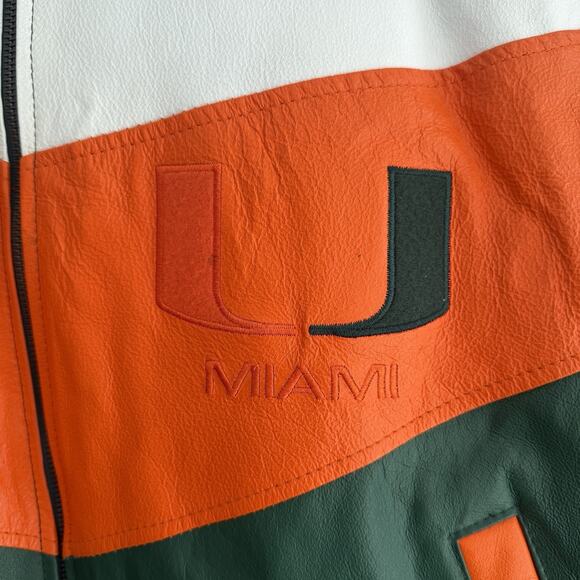 Vintage Miami Hurricanes Leather Jacket Mens Large Varsity Football Retro Logo - Picture 9 of 15